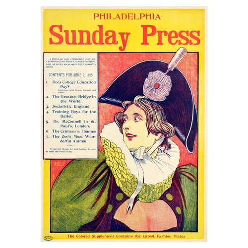 2 - Advertising Poster Philadelphia Sunday Press Magazine. Original antique advertising poster for Phila... 