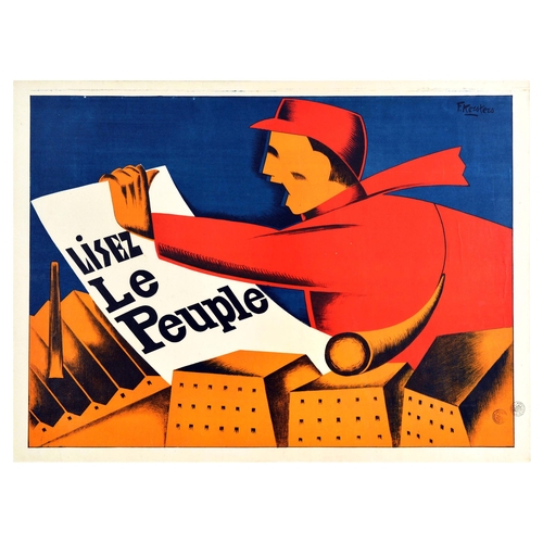 35 - Advertising Poster Art Deco Le Peuple Belgium Newspaper. Original vintage Art deco advertising poste... 