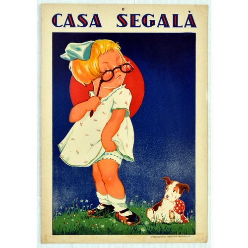 41 - Advertising Poster Casa Segala Eye Glasses Puppy Girl. Original vintage advertising poster for the e... 