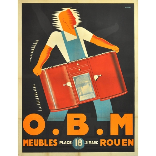 44 - Advertising Poster OBM Meubles Art Deco Furniture Wardrobe Havas. Large original vintage advertising... 