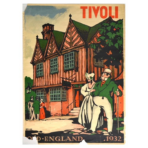 49 - Advertising Poster Tivoli Park Old England Copenhagen. Original vintage travel poster for world's se... 