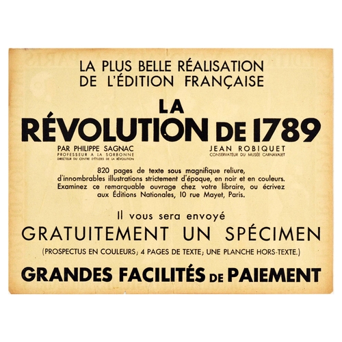 58 - Advertising Poster French Revolution Set Military Civilian Costumes. Set of 2 original vintage doubl... 