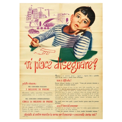 60 - Advertising Poster Italy Children Drawing Competition. Original vintage advertising poster for an It... 