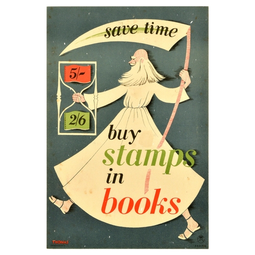 91 - Advertising Poster Buy Stamps Books Time GPO Hourglass Scithe. Original vintage General Post Office ... 