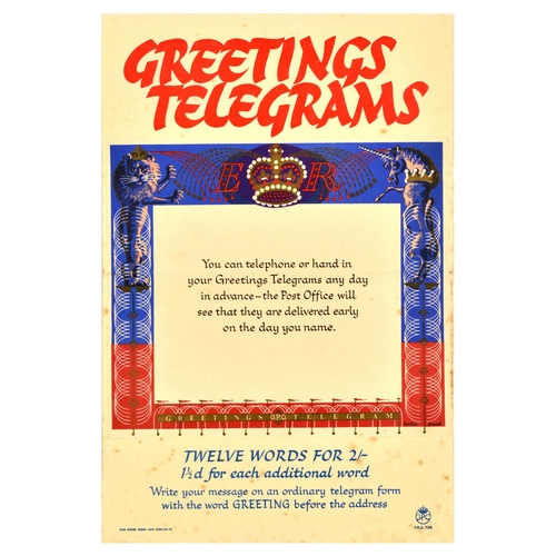 95 - Advertising Poster Greetings Telegrams ER GPO Post Office. Original vintage GPO General Post Office ... 