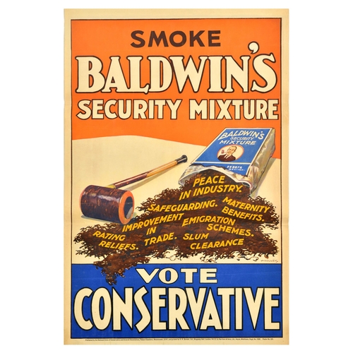 1 - British Elections Poster Smoke Baldwins Vote Conservative Party UK . Original vintage political prop... 