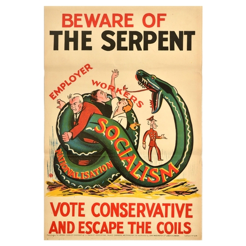 14 - British Elections Poster Serpent Vote Conservative Party UK . Original vintage political propaganda ... 