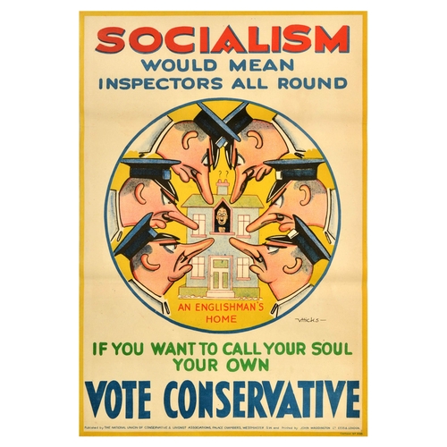 20 - British Elections Poster Socialism Inspectors Vote Conservative Party. Original vintage political pr... 