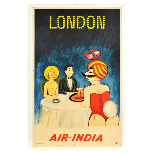 297 - Travel Poster Air India London  Airline Maharajah Playboy Bunny. Original vintage travel advertising... 