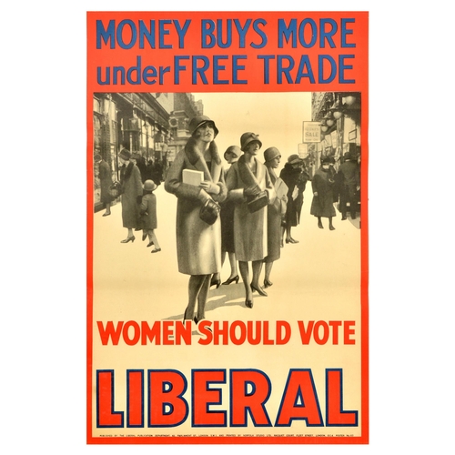 37 - British Elections Poster Money Buys More Free Trade Vote Liberal Party. Original vintage political p... 