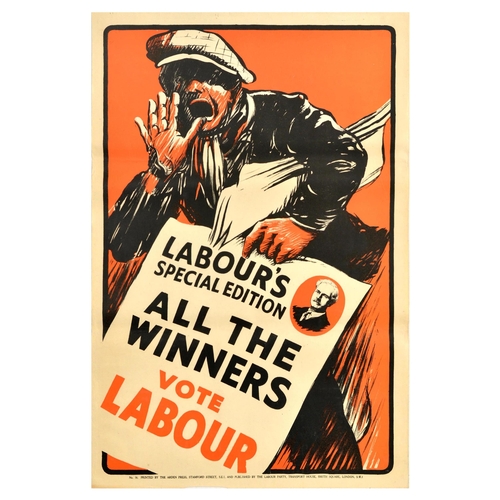 45 - British Elections Poster Labour Party Winners UK . Original vintage political propaganda poster for ... 