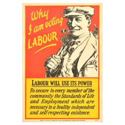 53 - British Elections Poster Why I Am Voting Labour Party UK . Original vintage political propaganda pos... 