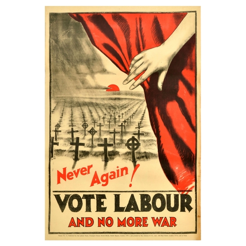 54 - British Elections Poster Vote Labour Party No More War UK . Original vintage political propaganda po... 