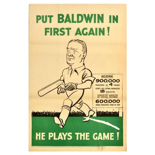 6 - British Elections Poster Put Baldwin In First Conservative Party UK . Original vintage political pro... 