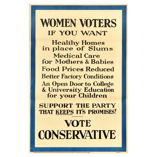 61 - British Elections Poster Women Voters Vote Conservative Party UK . Original vintage political propag... 