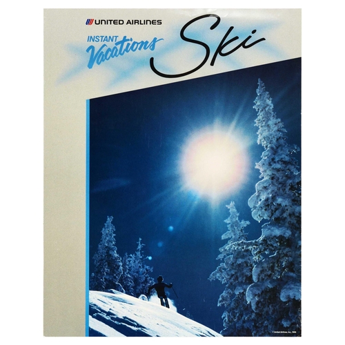 321 - Sport Poster United Airlines Ski USA Instant Vacations . Original vintage travel poster Instant Vaca... 