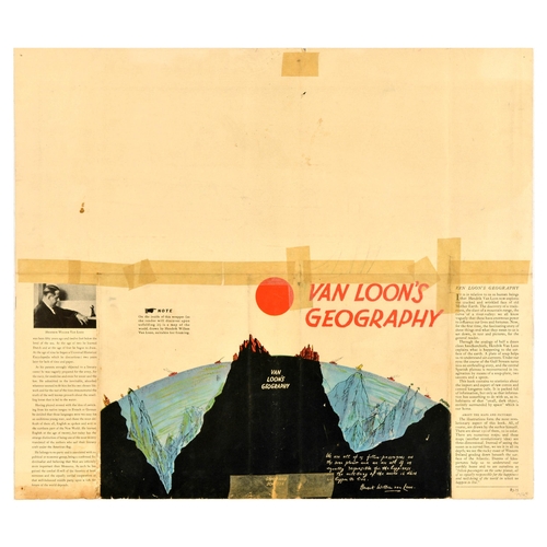 32 - Illustrated Map Poster World Hendrik Willem Van Loon . Original vintage illustrated map of the world... 