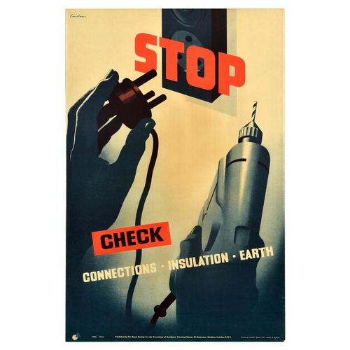 338 - Propaganda Poster Check Connections Insulation Earth Cusden. Original vintage safety poster publishe... 