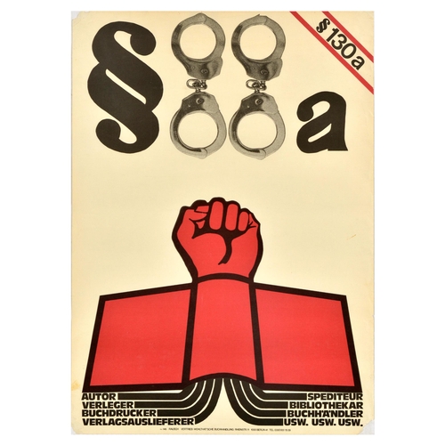 410 - Propaganda Poster Paragraph 88a German Criminal Law Handcuffs Fist. Original vintage propaganda post... 