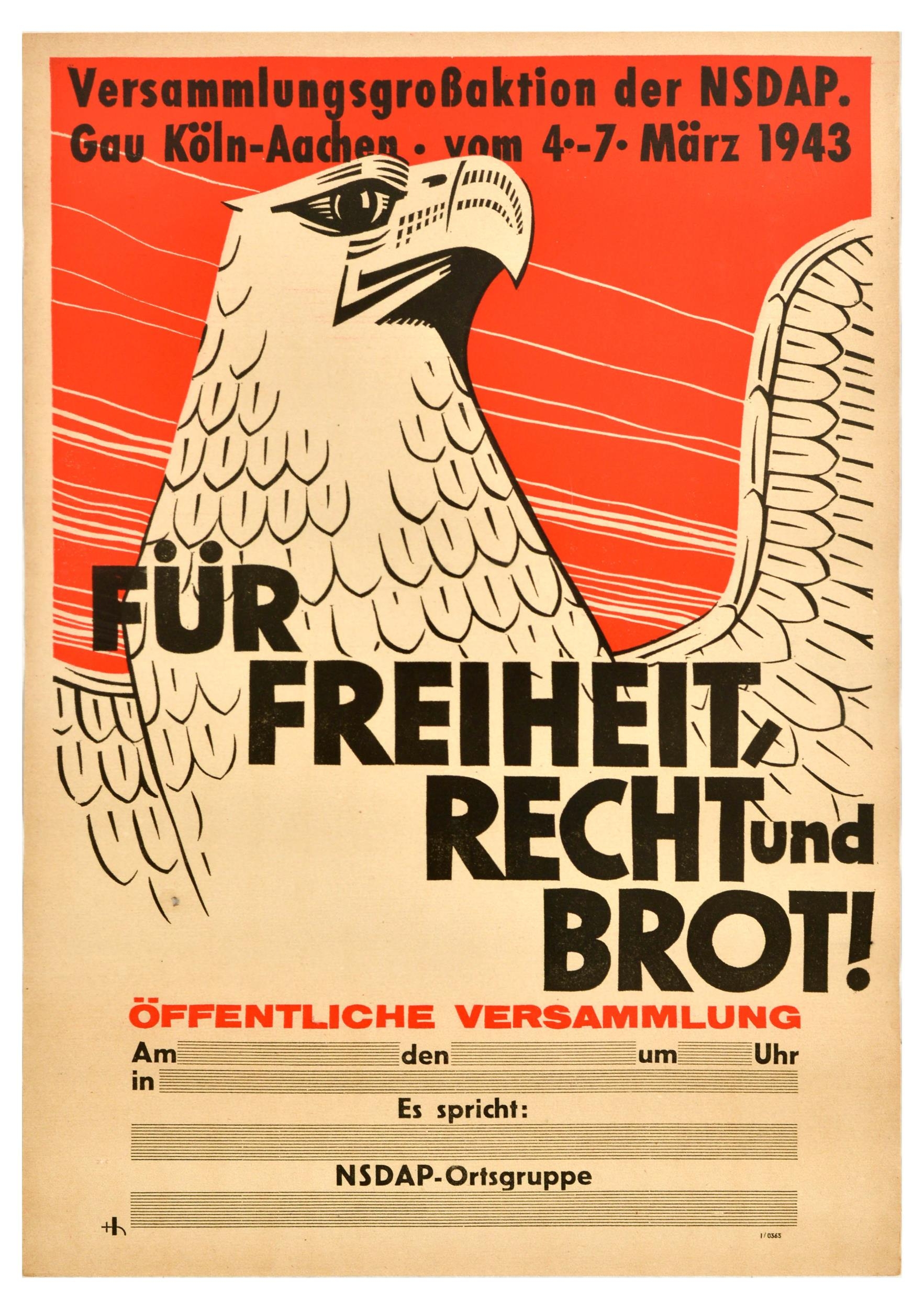 War Poster NSDAP Nazi Germany WWII Freedom Law Bread Eagle. Original ...