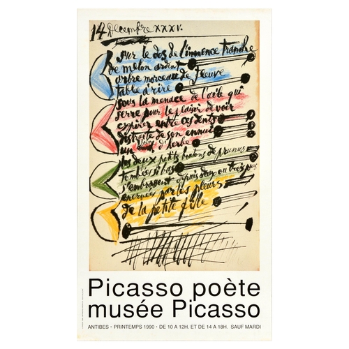 161 - Art Exhibition Poster Picasso Poetry Poet Poem. Original vintage art advertising poster for an exhib... 