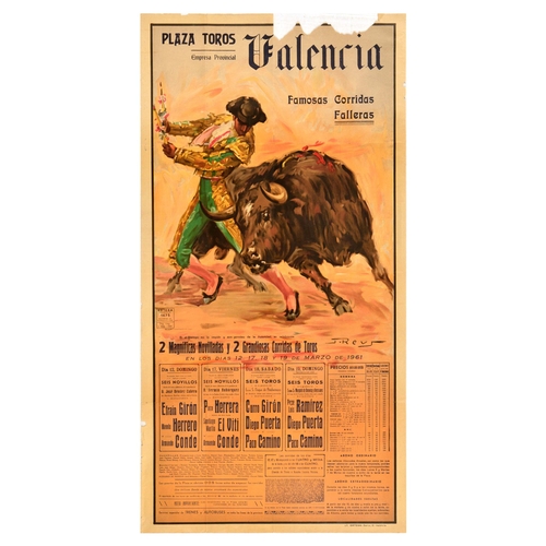 83 - Advertising Poster Plaza Toros Valencia Bullfighting Corrida. Original vintage advertising poster fo... 