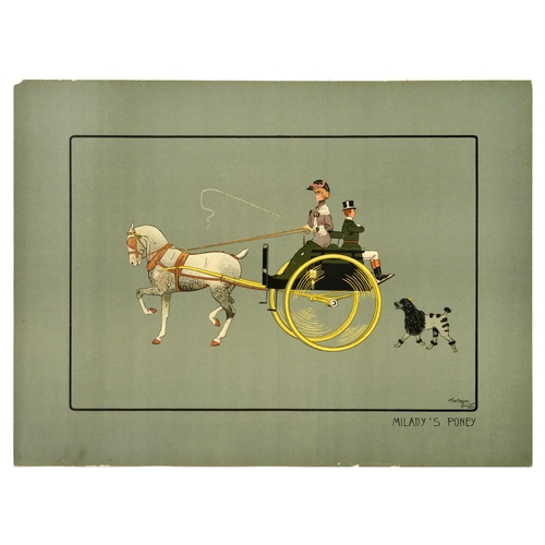 9 - Antique Print Miladys Poney Pony Horse Carriage Dog. Original antique art print - Milady's Poney - A... 