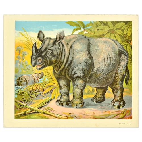 19 - Antique Print Lithograph School Aid Set Elephant Zebra Camel Buffalo Schreiber. Set of 8 original an... 