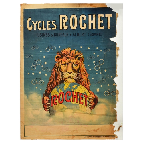 22 - Advertising Poster Cycles Rochet Bicycles Lion Cycling Paris. Original antique advertising poster fo... 