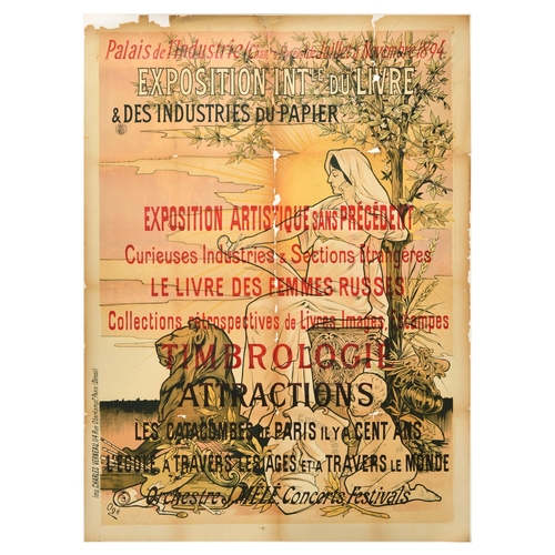 3 - Advertising Poster Art Nouveau International Book Stamp Paper Exhibition Paris France Palace of Indu... 
