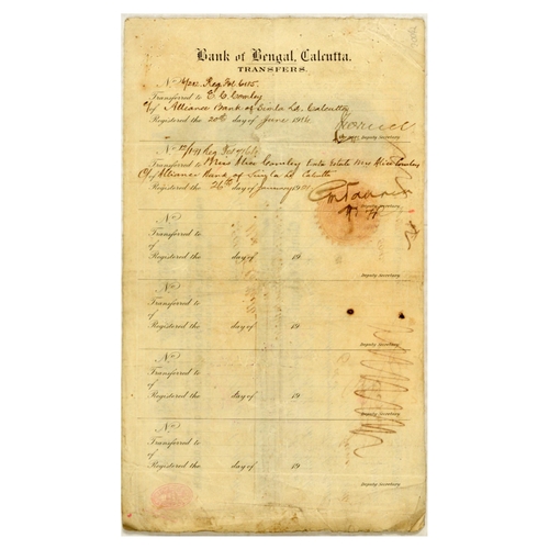 34 - Advertising Poster Bank of Bengal Shares Calcutta India. Original antique Bank of Bengal shares cert... 