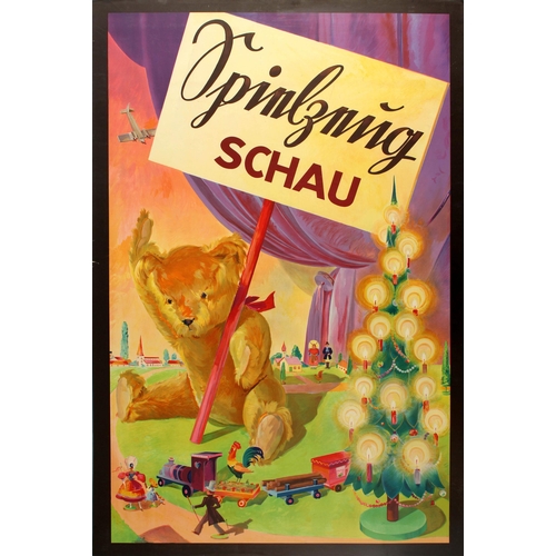 43 - Advertising Poster Toy Exhibition Teddy Bear Christmas Children Toys. Original vintage poster for a ... 