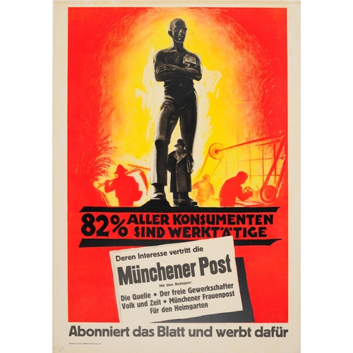 44 - Advertising Poster Munchener Post Newspaper Art Deco Modernism. Original vintage German advertising ... 