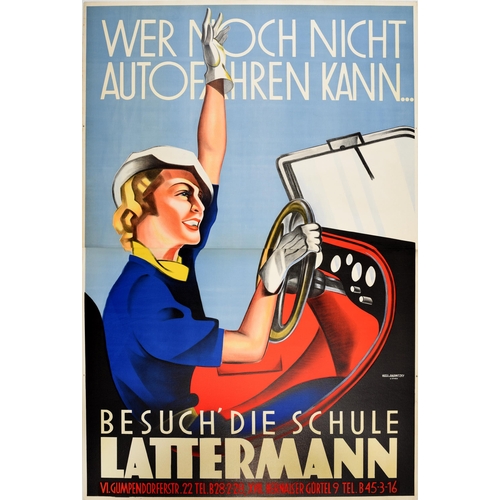 53 - Art Deco Advertising Poster Lady Driver Driving School . Advertising Poster Lady Driver Driving Scho... 