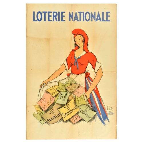 57 - Advertising Poster Loterie Nationale Dress French National Lottery Marianne. Original vintage advert... 