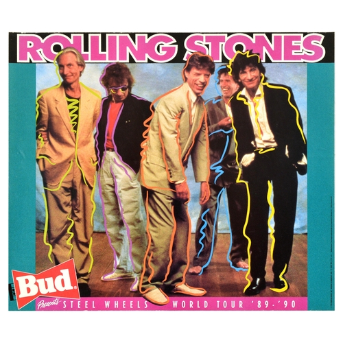 134 - Advertising Poster Rolling Stones Steel Wheels World Tour 89-90. Original vintage music advertising ... 