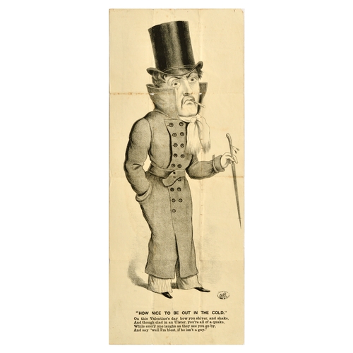 14 - Advertising Poster Out In The Cold Valentines Day. Original antique satirical poster featuring a car... 