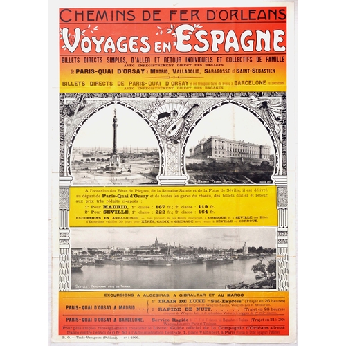 145 - Travel Poster Orleans Railway Barcelona Spain Sud Express. Original vintage travel advertising poste... 