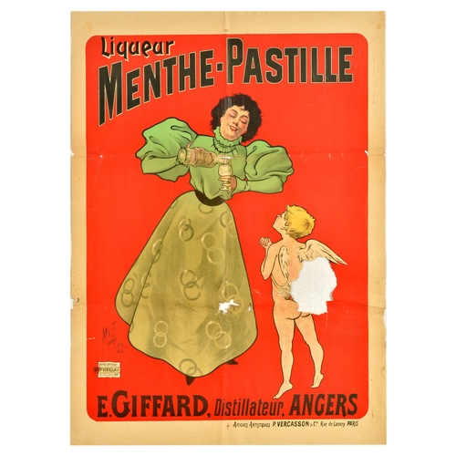 15 - Advertising Poster Giffard Menthe Pastille Cupid Angel Misti Drink Alcohol. Original antique adverti... 