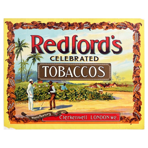 16 - Advertising Poster Redfords Tobacco Plantation Cigar. Original antique advertising poster for Redfor... 