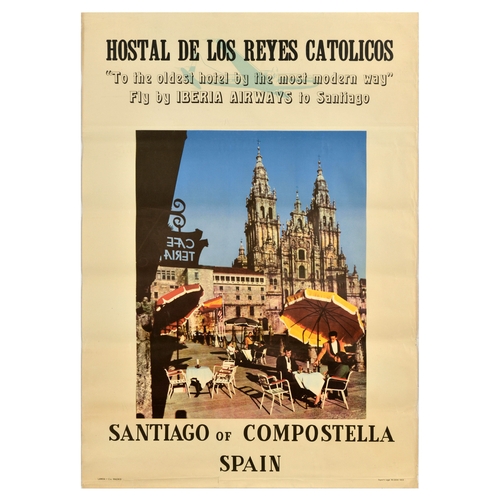 163 - Travel Poster Santiago Of Compostella Spain Iberia Airways. Original vintage travel advertising post... 