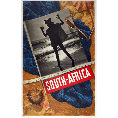 164 - Travel Poster Holiday Time South Africa Beach. Original vintage travel poster - Stop... Anytime is H... 