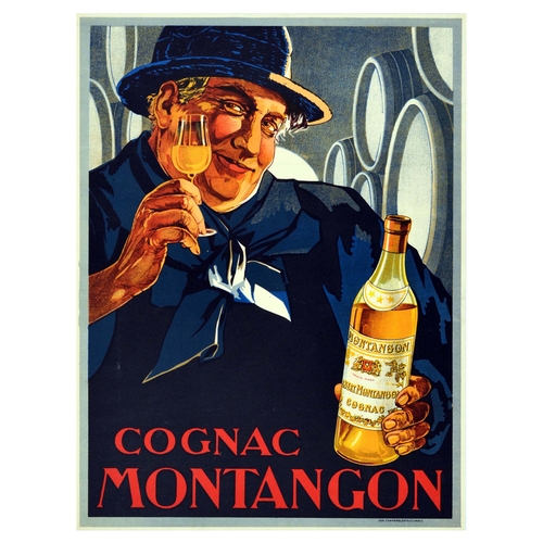 18 - Advertising  Poster Cognac Montangon Alcohol France. Original antique alcohol drink advertising post... 