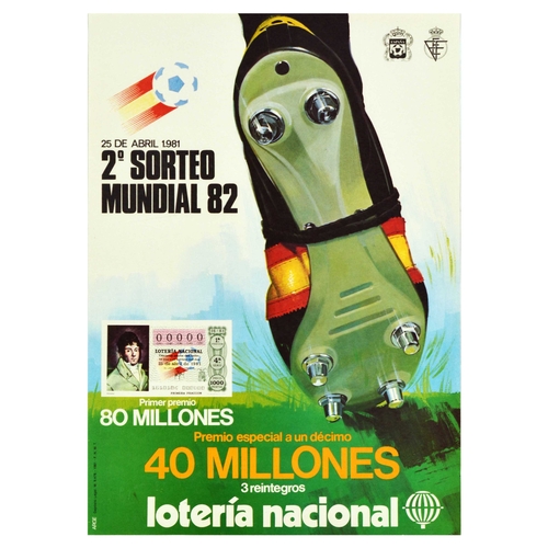 258 - Sport Poster FIFA World Cup Spain Football Boot Lottery. Original vintage advertising poster for a s... 