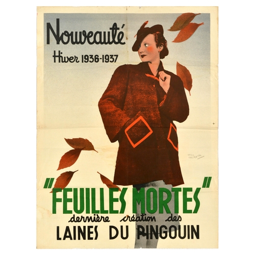 29 - Advertising Poster Feuilles Mortes Art Deco Fashion Penguin Wool Laines du Pingouin Wool Yarn. Origi... 