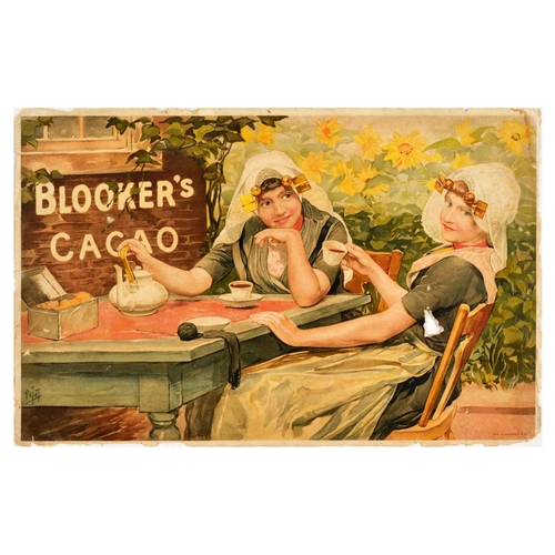 6 - Advertising Poster Blookers Cacao Cocoa Hot Drink Hot Chocolate Food. Original antique advertising p... 