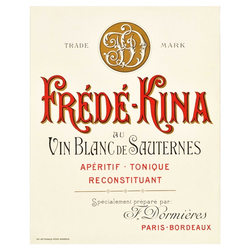 9 - Advertising Poster Frede Kina Bordeaux Wine France Aperitif Alcohol Drink. Original vintage advertis... 