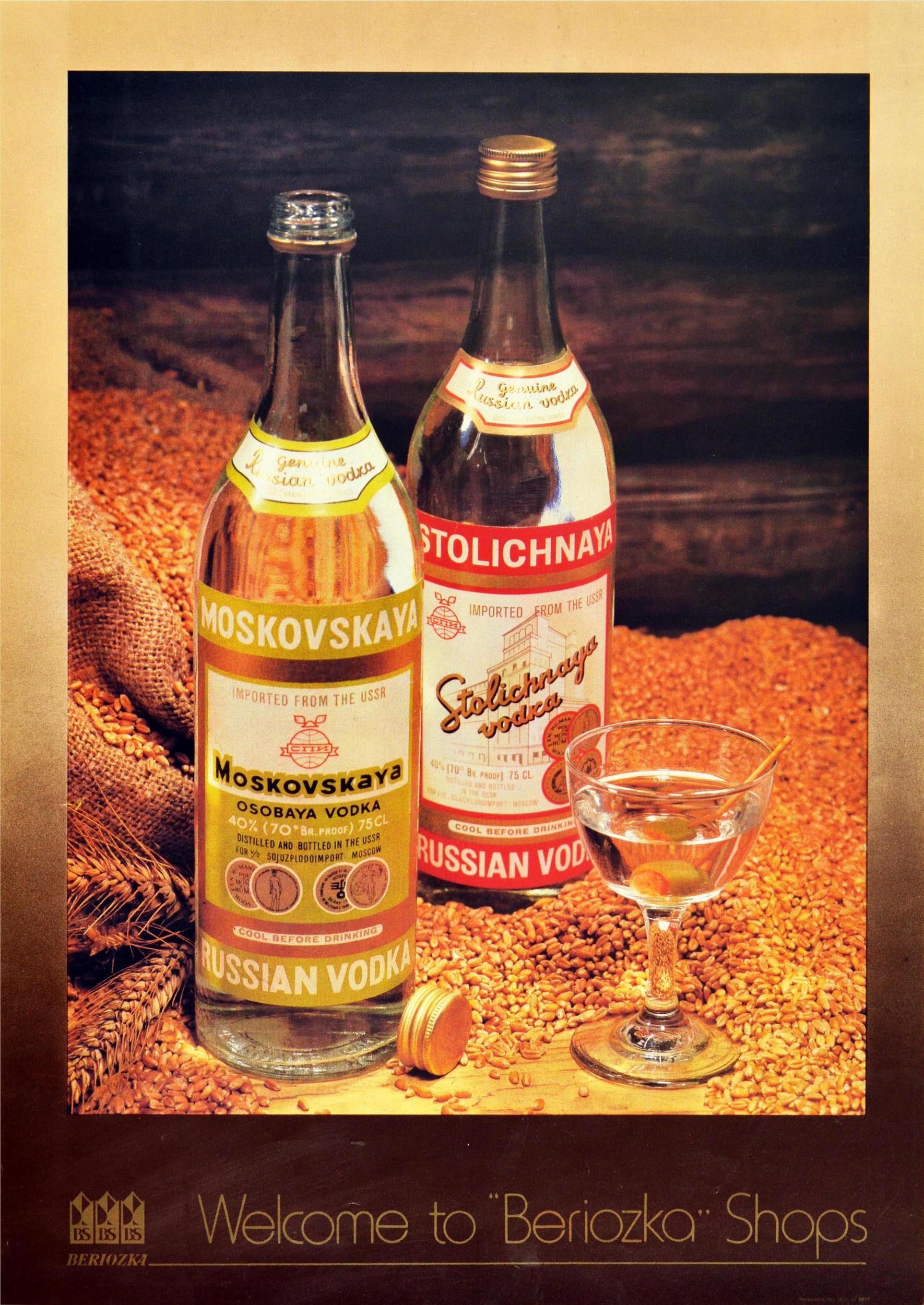 Advertising Poster Russian Vodka Moskovskaya Stolichnaya Beriozka Shops ...