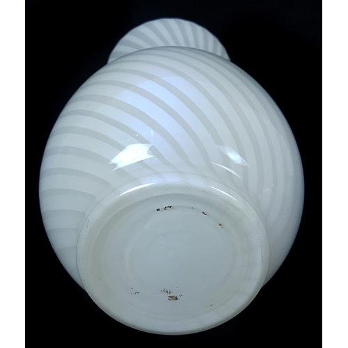 17 - A white striped baluster glass vase, probably Italian, in the style of Alfredo Barbini, 36cm high