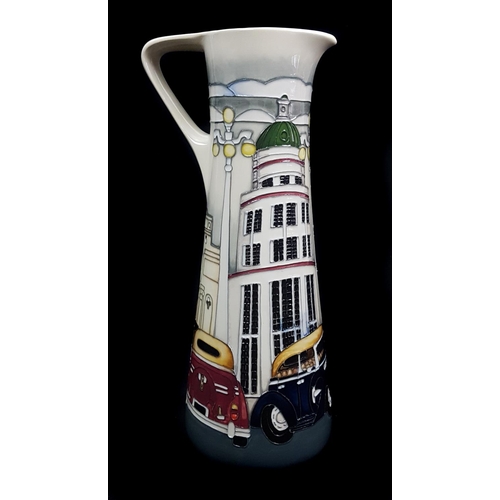 29 - Paul Hilditch for Moorcroft Pottery- A Trial JU12 shape Jug, of Napier Art Deco Cars pattern, dated ... 